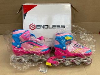 ENDLESS SPORTS ROLLER BLADES IN LIGHT BLUE AND PINK (NOT SIZED): LOCATION - E14