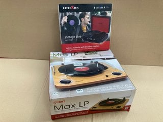 ION MAX LP CONVERSION TURNTABLE WITH STEREO SPEAKERS TO INCLUDE REFLECTION VINTAGE LINE SUITCASE TURNTABLE WITH ENCODING FUNCTION MODEL: HIF1970BT: LOCATION - E14