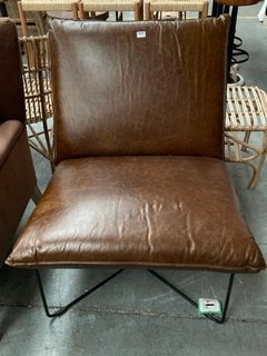 NKUKU KASHVI OVERSIZED LEATHER LOUNGER CHAIR IN VINTAGE BROWN LEATHER - RRP £995: LOCATION - B5