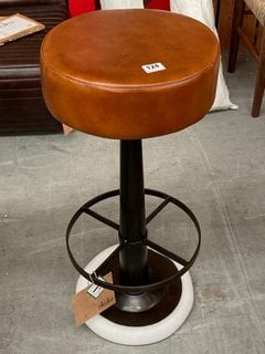 NKUKU NARWANA LEATHER BAR STOOL IN TAN - RRP £250: LOCATION - B5