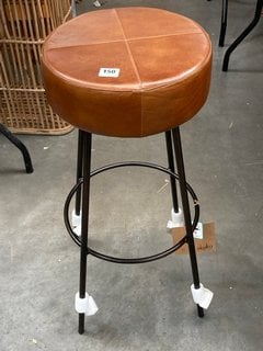 NKUKU VEER LEATHER COUNTER STOOL IN TAN - RRP £225: LOCATION - B8