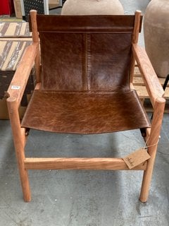 NKUKU DALIBAR LEATHER LOUNGER ARMCHAIR IN TAN BROWN AND NATURAL - RRP £795: LOCATION - B8