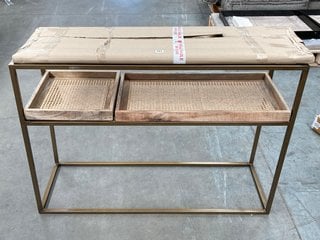 NKUKU LUZON IRON AND MANGO WOOD CONSOLE TABLE IN NATURAL AND BRASS FINISH - RRP £750: LOCATION - B8