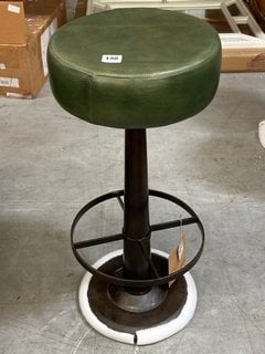 NKUKU NARWANA ROUND BAR STOOL IN GREEN LEATHER - RRP £250: LOCATION - B9