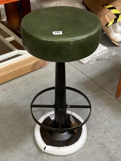 NKUKU NARWANA ROUND BAR STOOL IN GREEN LEATHER - RRP £250: LOCATION - B9