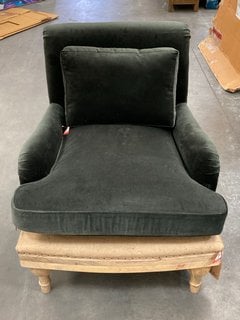 NKUKU ABE ARMCHAIR IN NATURAL AND FOREST GREEN VELVET FINISH - RRP £1200: LOCATION - B9