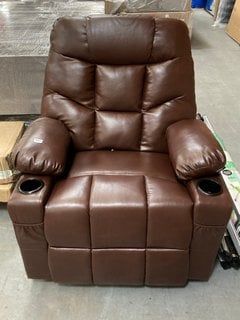 POWER RECLINER ARMCHAIR IN CHOCOLATE BROWN FAUX LEATHER: LOCATION - D7