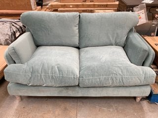 COMPACT 2 SEATER FULL BACK SOFA IN AQUA TEAL GREEN PLUSH VELVET: LOCATION - D7