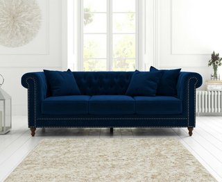 WESTMINSTER/WELLINGTON BLUE VELVET 3 SEATER SOFA - RRP £899: LOCATION - C3