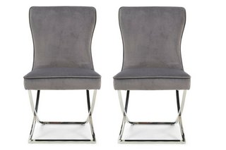 LORENZO GREY VELVET DINING CHAIR - PAIRS - RRP £381: LOCATION - C3