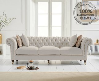 KENSINGTON IVORY LINEN 3 SEATER SOFA - RRP £999: LOCATION - C3