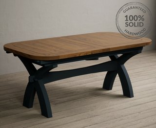 OLYMPIA/ATLAS/STONELEIGH X CROSS LEG DOUBLE EXTENSION TABLE - DARK BLUE PAINTED - RRP £899: LOCATION - C8