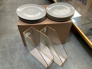 QTY OF ASSORTED JOHN LEWIS & PARTNERS HOMEWARE TO INCLUDE PAIR OF MAGAZINE RACKS IN GOLD AND CLEAR FINISH: LOCATION - A13