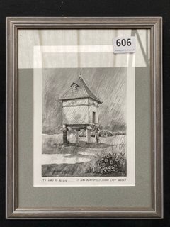 A BRITISH PEN AND INK DRAWING, FRAMED AND GLAZED: LOCATION - PB