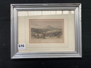 AN EARLY 19TH CENTURY HAND TINTED ENGRAVING, FRAMED AND GLAZED: LOCATION - PB