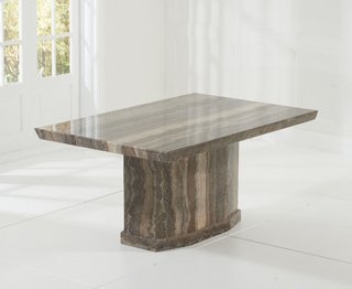 CARVELLE 160CM PEDESTAL STYLE DINING TABLE IN BROWN MARBLE FINISH - RRP £999: LOCATION - D7