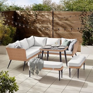 SEYCHELLES OUTDOOR DINING TABLE AND CORNER SOFA SET 9 SEAT BROWN: LOCATION - B2