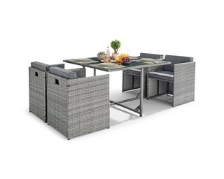 RHODES GREY OUTDOOR 4 SEAT DINING TABLE AND CHAIRS: LOCATION - B3