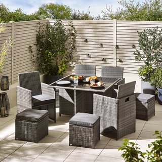 MONACO GREY OUTDOOR 8 SEAT DINING TABLE AND CHAIRS: LOCATION - B3