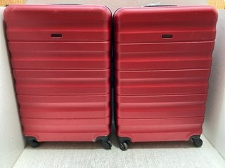 JOHN LEWIS & PARTNERS 2 X LARGE HARD SHELL WHEELED COMBINATION LOCK SUITCASES IN RED: LOCATION - AR3