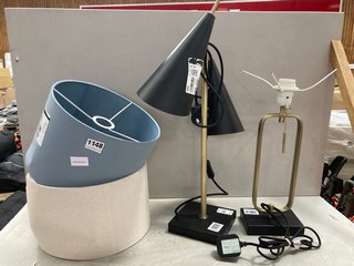 JOHN LEWIS & PARTNERS 4 X ASSORTED LIGHT ITEMS TO INCLUDE CONIC 2 LIGHT TABLE LAMP IN BLACK/BRASS: LOCATION - BR7