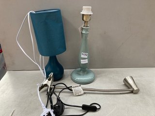 JOHN LEWIS & PARTNERS 3 X ASSORTED LAMPS TO INCLUDE CRACKLE CERAMIC LAMP BASE IN BLUE: LOCATION - BR8