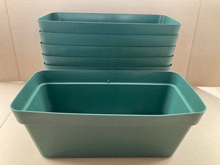 6 X VECA RECYCLED PLASTIC CLEO WHEELED TROUGH STYLE PLANTERS IN GREEN: LOCATION - B4