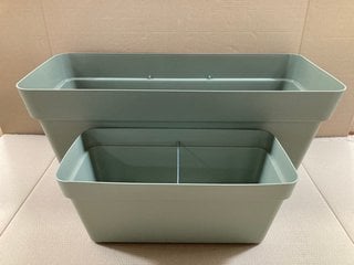 2 X VECA RECYCLED PLASTIC WHEELED TROUGH STYLE PLANTERS IN SAGE GREEN: LOCATION - B4