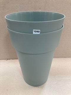 2 X VECA RECYCLED PLASTIC CLEO ALTO TALL PLANTERS IN SAGE GREEN: LOCATION - B4