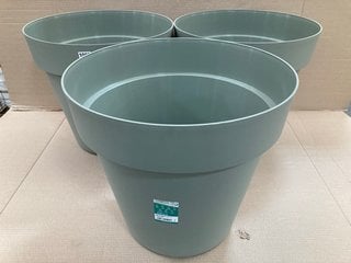 3 X VECA RECYCLED PLASTIC CLEO VASO WHEELED 50CM PLANTERS IN SAGE GREEN: LOCATION - B4