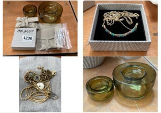 QTY OF ASSORTED NKUKU ITEMS TO INCLUDE TEA LIGHT HOLDERS IN GREEN: LOCATION - B6