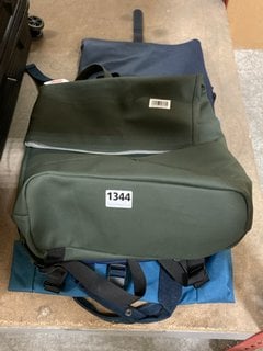 3 X ASSORTED BACKPACKS TO INCLUDE JOHN LEWIS & PARTNERS VANCOUVER ROLL TOP BACKPACK IN KHAKI: LOCATION - BR1