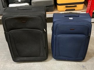 2 X JOHN LEWIS & PARTNERS WHEELED SUITCASES PIN BLACK AND NAVY FABRIC : SIZES MEDIUM AND LARGE: LOCATION - BR1