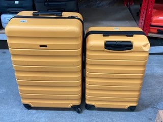 2 X JOHN LEWIS & PARTNERS HARD SHELL STYLE WHEELED SUITCASES IN SUNBURST YELLOW : SIZES MEDIUM AND LARGE: LOCATION - BR2