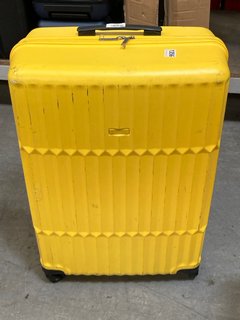 JOHN LEWIS & PARTNERS LARGE HARD SHELL STYLE WHEELED SUITCASE IN BRIGHT YELLOW: LOCATION - BR3