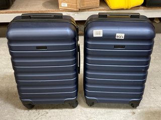 2 X JOHN LEWIS & PARTNERS SMALL HARD SHELL STYLE SUITCASES IN METALLIC NAVY BLUE: LOCATION - BR3