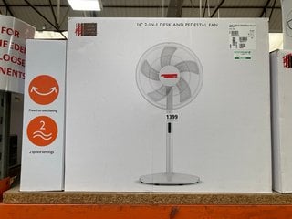 2 X ASSORTED JOHN LEWIS & PARTNERS FANS TO INCLUDE 16" 2 IN 1 DESK AND PEDESTAL FAN IN WHITE: LOCATION - BR9