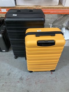 2 X JOHN LEWIS & PARTNERS HARD SHELL STYLE SUITCASES IN YELLOW AND BLACK : SIZES MEDIUM AND LARGE: LOCATION - BR9