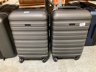 2 X JOHN LEWIS & PARTNERS SMALL HARD SHELL STYLE WHEELED SUITCASES IN GUNMETAL: LOCATION - BR10