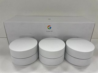 GOOGLE MESH WIFI 3-PACK IN SNOW: MODEL NO GA02434-GB (WITH BOX & POWER CABLES, MINOR COSMETIC WEAR) [JPTM123161] THIS PRODUCT IS FULLY FUNCTIONAL AND IS PART OF OUR PREMIUM TECH AND ELECTRONICS RANGE