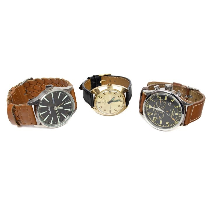 Selection of Three Leather Strap Stainless Steel Watches including Timex, Nixon and Sekonda (All Not Currently Running) (VAT Only Payable on Buyers Premium)