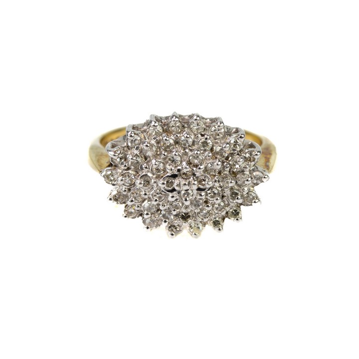 9ct Yellow and White Gold Diamond Oval Cluster Ring, Size L½, 4.2g.  Auction Guide: £150-£200 (VAT Only Payable on Buyers Premium)