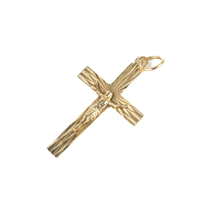 9K Yellow Crucifix Pendant, 4.5x2.5cm, 2g (VAT Only Payable on Buyers Premium)