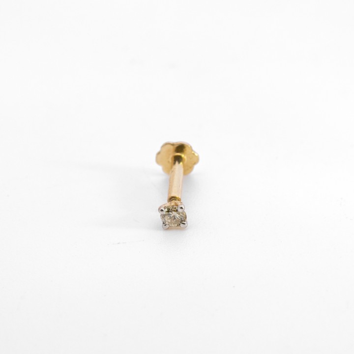 18K Yellow 0.06ct Diamond Nose, Lip and Ear Stud, 0.3g (VAT Only Payable on Buyers Premium)