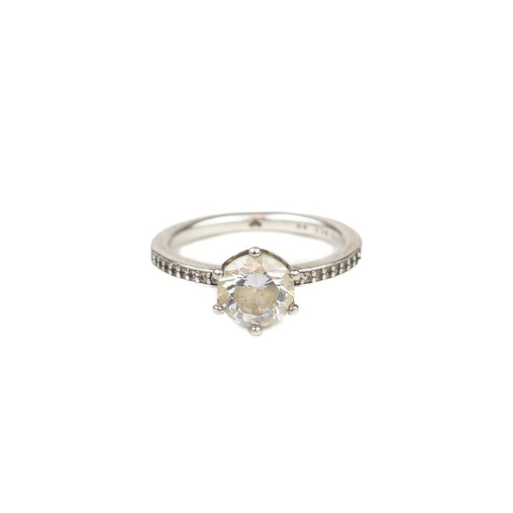 Pandora Silver Clear Round-cut Stone with Pavé Shoulders Ring, Size I, 2.2g (VAT Only Payable on Buyers Premium)