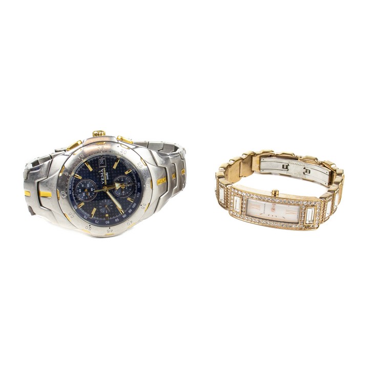 Yema YM869 Chronograph Stainless Steel with Gold Plate Watch, Romanson Stainless Steel Rose with Clear Stones Watch (Both Not Currently Running) (VAT Only Payable on Buyers Premium)