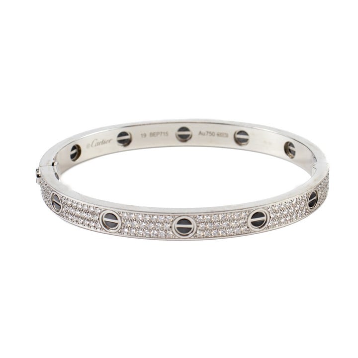 Cartier 18ct White Gold Diamond and Ceramic LOVE Bracelet, Size 19, 51.5g.