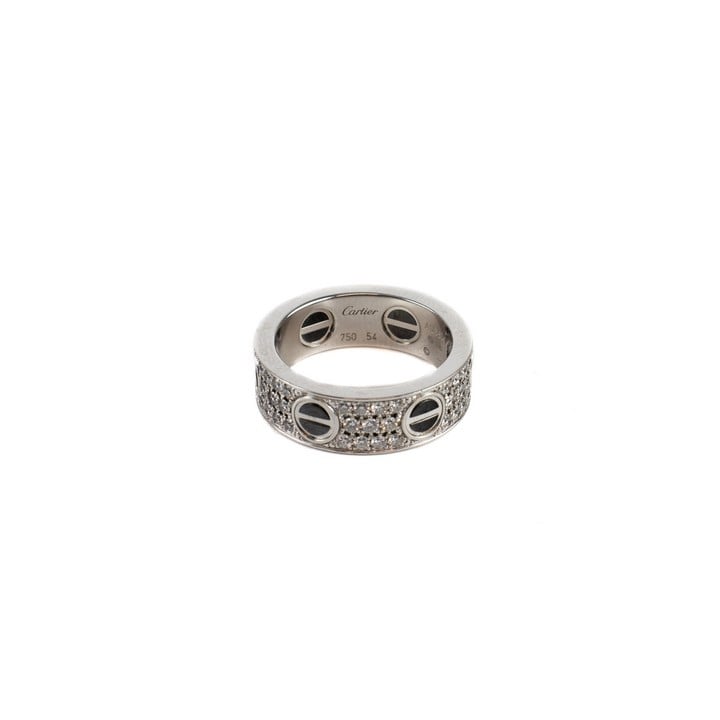 Cartier 18ct White Gold Diamond-Paved and Black Ceramic LOVE Ring, Size 54, 9.5g.