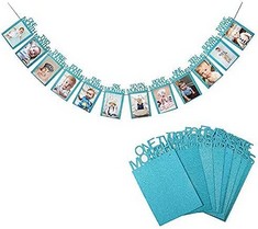 QUANTITY OF HAPPY BIRTHDAY BABY PHOTO BANNER FOR NEWBORN 12 MONTHS PHOTOGRAPH INDOOR BUNTING GARLAND PERSONALISED BANNER FOR BIRTHDAY CELEBRATION DECORATION - TOTAL RRP £144: LOCATION - B RACK