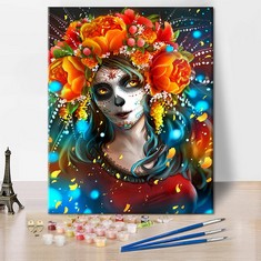 27 X FLOWERS AND GIRL PAINTINGS PAINT BY NUMBERS FOR ADULTS MEXICO ART DIGITAL PAINTING PAINT BY NUMBERS KIT FOR KIDS ACRYLIC OIL PAINTING FOR BEGINNERS SKULL AND FLOWERS DAY OF THE DEAD DRAWING16''W